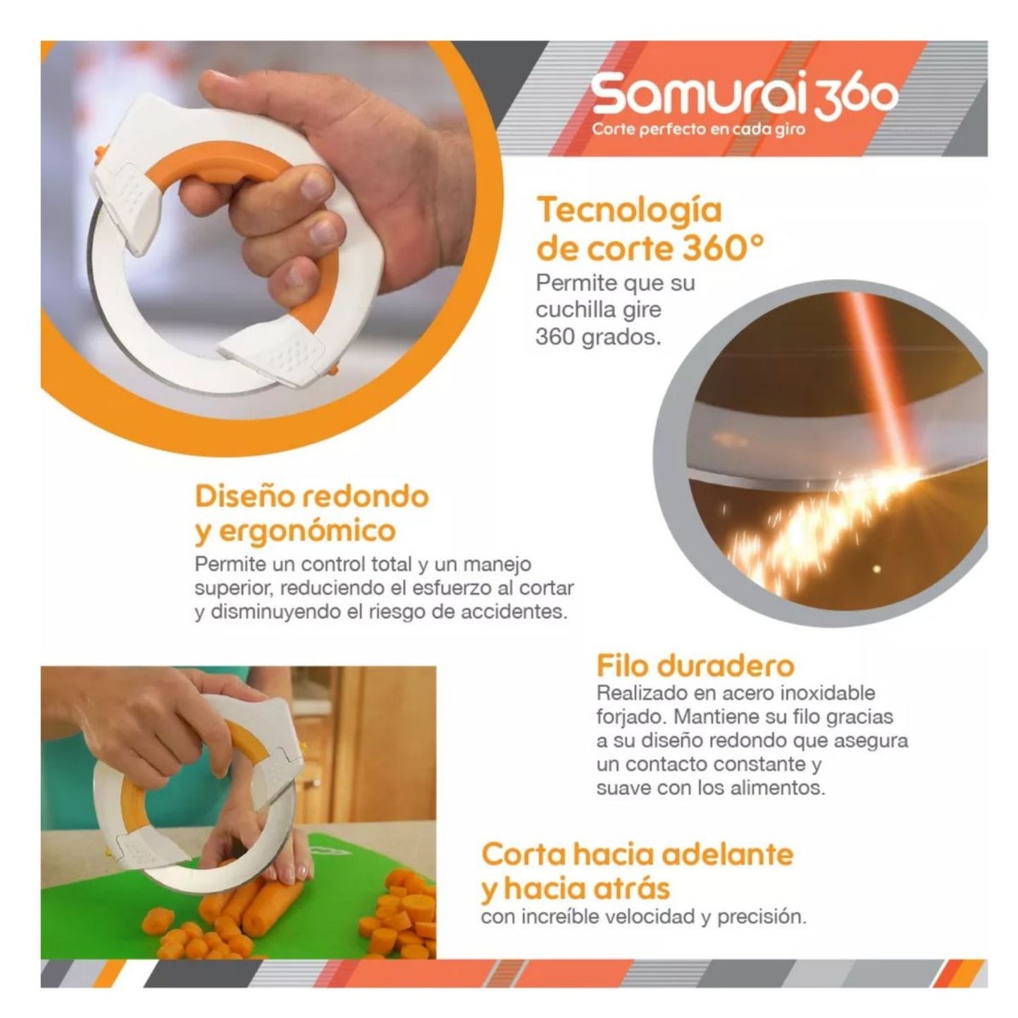 Samurai360™ – El cuchillo circular que corta con el doble de velocidad