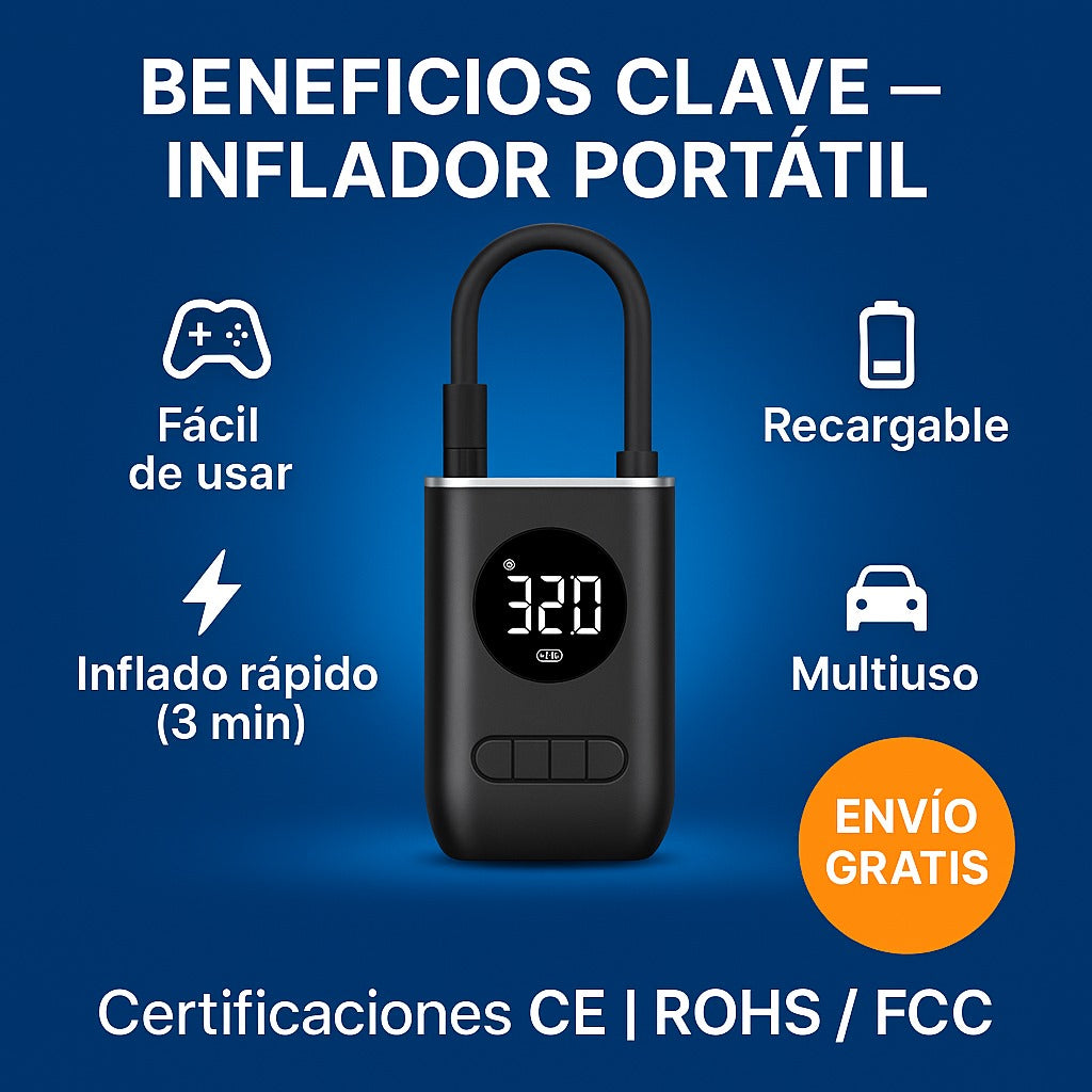 Inflador Portátil Inalámbrico Recargable