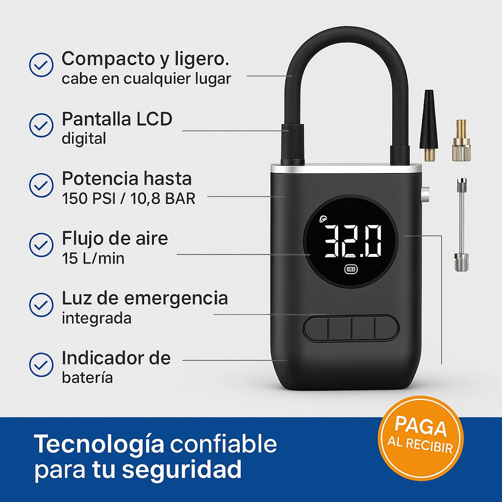 Inflador Portátil Inalámbrico Recargable
